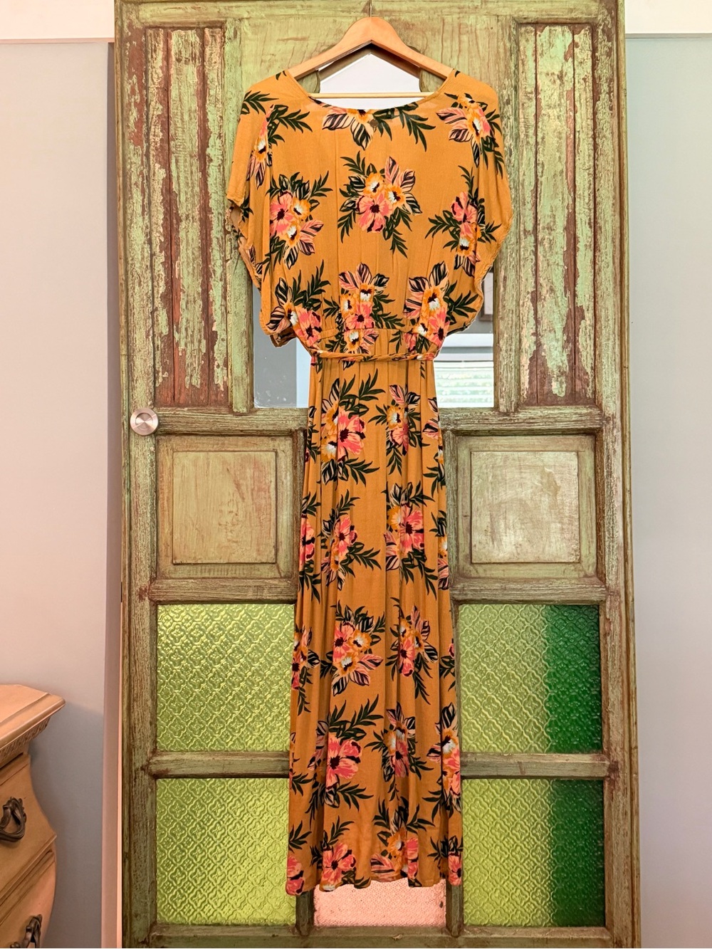 Rip Curl Mustard Floral Wrap-Style Maxi Dress - Picture 4 of 6